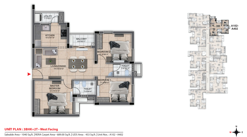 3BHK 1040 dra urbania
