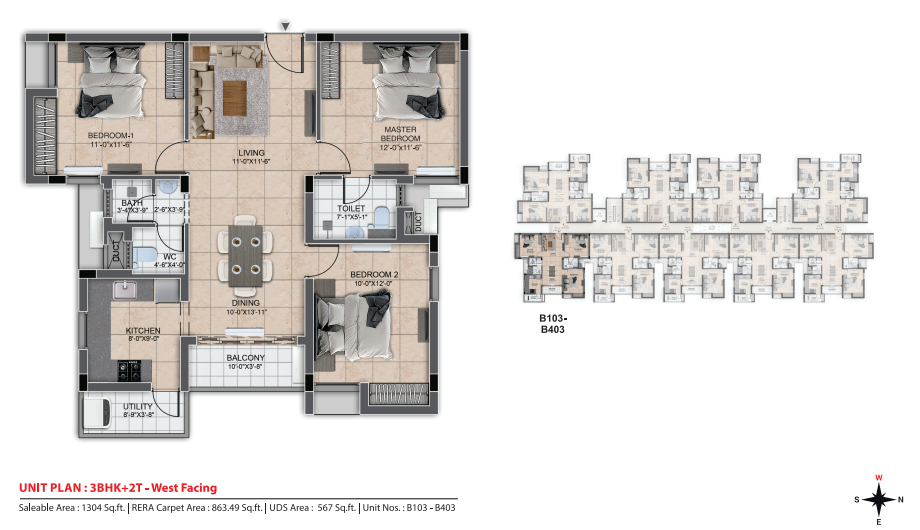 3BHK 1304 dra urbania